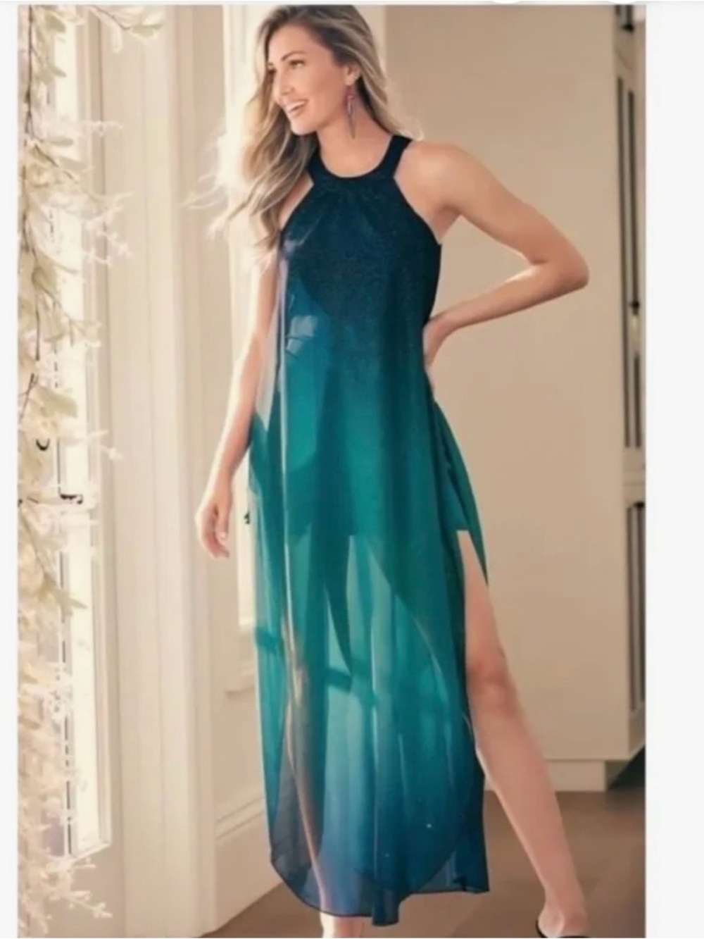 VENUS Teal Ombre Halter Maxi Dress